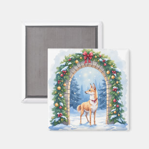 Aquarell-Azawakh-Schneebogen-Weihnachten Magnet