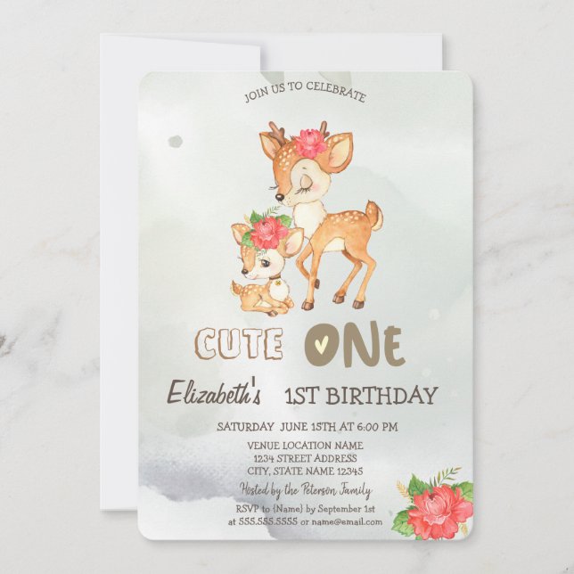 Aquarell Baby Blume Grün 1. Einladung (Vorderseite)