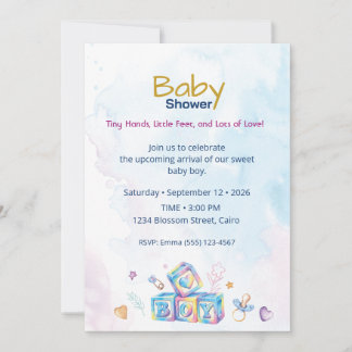 Aquarell Baby Boy Shower Einladung – Süßes Baby