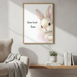 Aquarell-Baby-Bunny-Kinderzimmer-Blumen-Wald  Poster