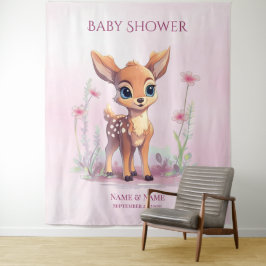 Aquarell Baby Deer Pink Blume Hintergrund Wandteppich
