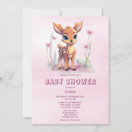 Aquarell Baby Deer Pink Blume Kinderdusche Einladung