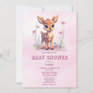 Aquarell Baby Deer Pink Blume Kinderdusche Einladung