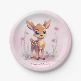 Aquarell Baby Deer Pink Blume Papierplatte Pappteller