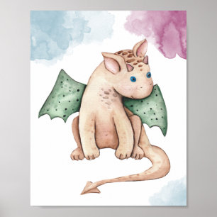 Aquarell-Baby-Drache Whimsical Fantasy-Kinderzimme Poster