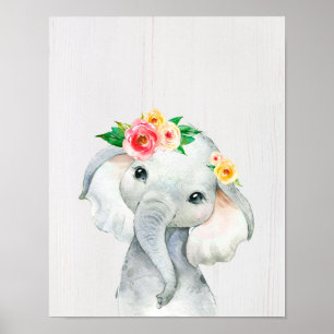 Aquarell-Baby-Elefanten-Kinderzimmer-Druck Poster