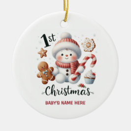Aquarell-Baby-Erste-Weihnachts-Foto Keramik Ornament
