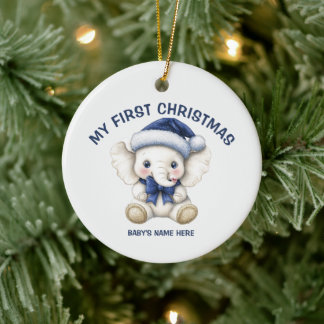 Aquarell-Baby-Erste-Weihnachts-Foto Keramik Ornament