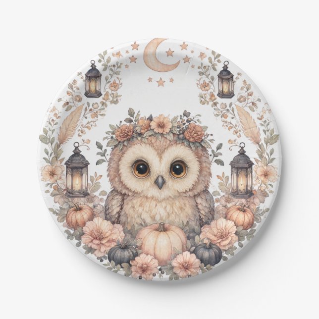 Aquarell-Baby-Eule-Party-Teller Pappteller (Vorderseite)