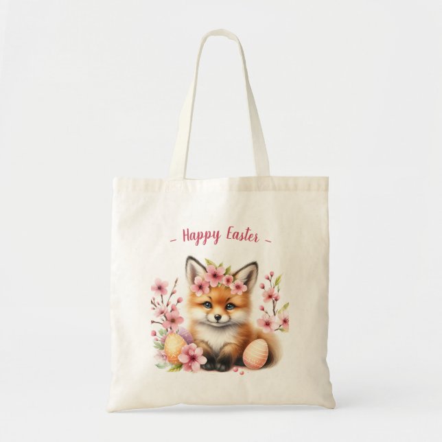 Aquarell Baby Fox Ostereier und Blume - Tragetasche (Vorne)