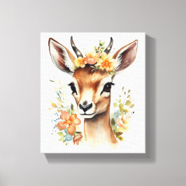 Aquarell Baby Gazelle mit Blume Leinwanddruck