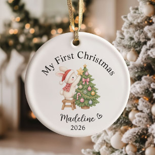 Aquarell Baby Mädchen erstes Weihnachten Keramik Ornament