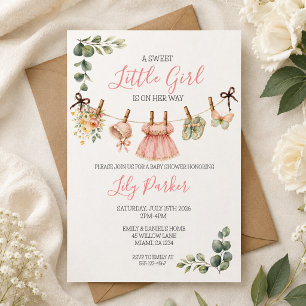 Aquarell-Baby-Mädchen-Party-Einladung mit Blumen Einladung