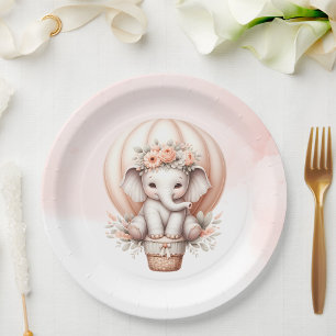 Aquarell-Baby-Party Pfirsich-Elefant Pappteller