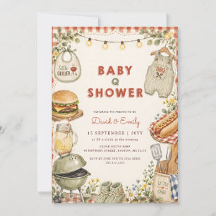 Aquarell-Baby-Q-BBQ-Paare-Baby-Party Einladung
