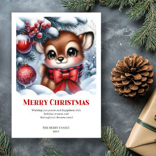 Aquarell-Baby-Rehkitz-Weihnachtsszene-Gemütliche-G Feiertagskarte