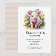 Aquarell-Baby-Schwein-Wildblumen-Baby-Party