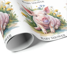 Aquarell-Baby-Schwein-Wildblumen-Baby-Party