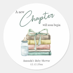 Aquarell-Baby-Shower "Neues Kapitel" Runder Aufkleber