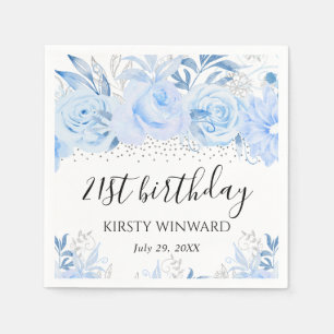 Aquarell Babyblau Winterblumen Geburtstag Serviette