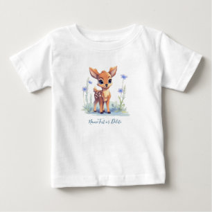 Aquarell-Babyhirsch Blaue Blumen Baby-T-Shirt Baby T-shirt
