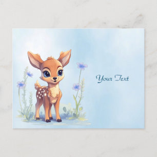 Aquarell-Babyhirsch Blaue Blumen Postkarte