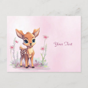 Aquarell-Babyhirsch rosa Blumen Postkarte