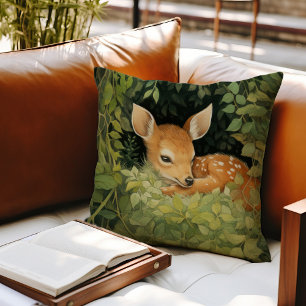 Aquarell-Babyhirsch-Waldgrün Kissen