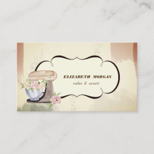 Aquarell Bäckerei Gebäck Floral Retro Mixer Visitenkarte