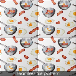 Aquarell Bacon & Eggs Frühstück Küche Fliese
