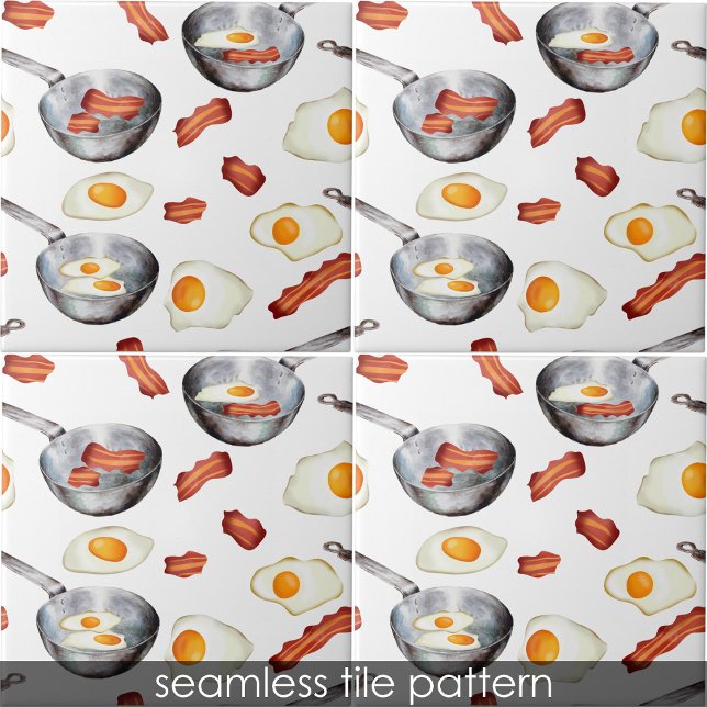 Aquarell Bacon & Eggs Frühstück Küche Fliese (Watercolor Bacon & Eggs Breakfast Food Kitchen Ceramic Tile)