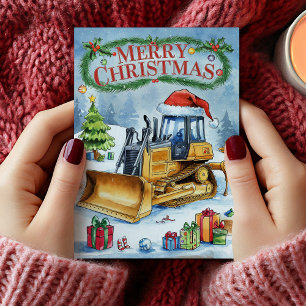 Aquarell Bagger Bau Weihnachtskarte Feiertagskarte