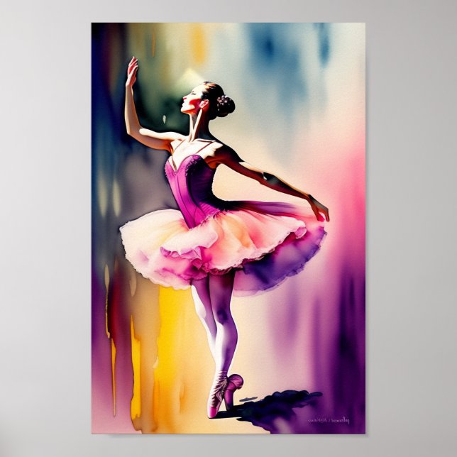 Aquarell Ballerina Art Printposter Poster (Vorne)