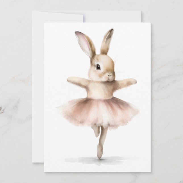 Aquarell Ballerina Bunny Dancing Tan Pink Einladung (Vorderseite)