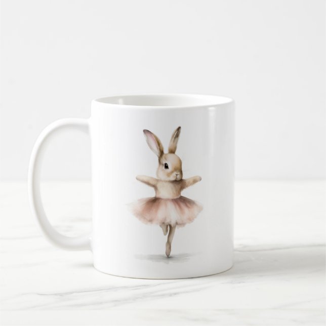 Aquarell Ballerina Bunny Dancing Tan Pink Kaffeetasse (Links)