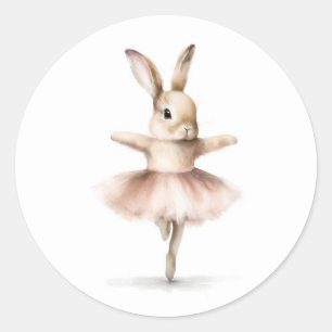 Aquarell Ballerina Bunny Dancing Tan Pink Runder Aufkleber