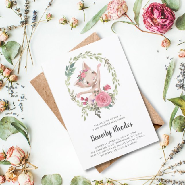 Aquarell Ballerina Cat Kinderdusche Einladung (Von Creator hochgeladen)