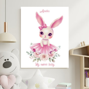 Aquarell-Ballerina-Hasen-Kinderzimmerplakat Poster