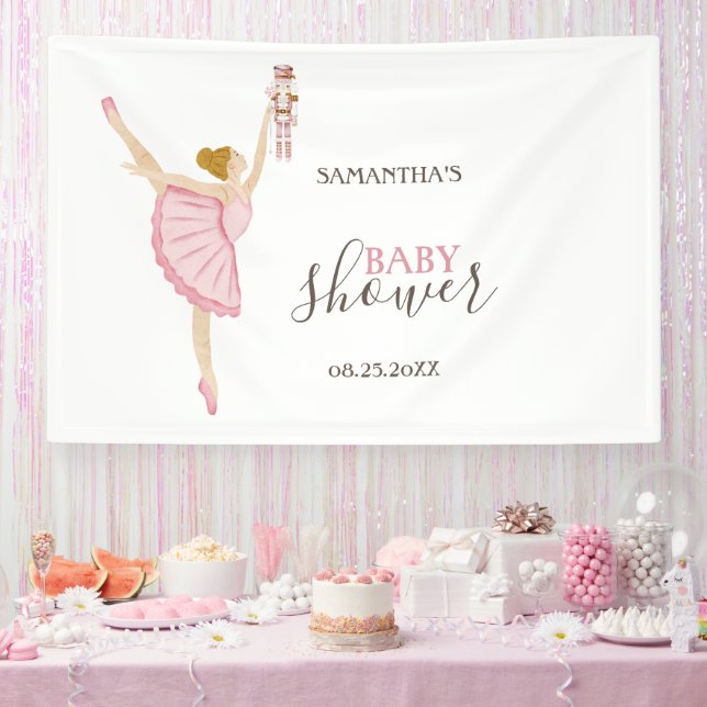 Aquarell Ballerina Nutcracker Pink Baby Dusche Banner (Party)
