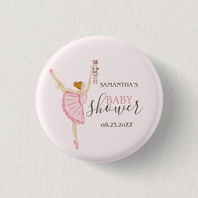 Aquarell Ballerina Nutcracker Pink Baby Dusche Button (Vorderseite)