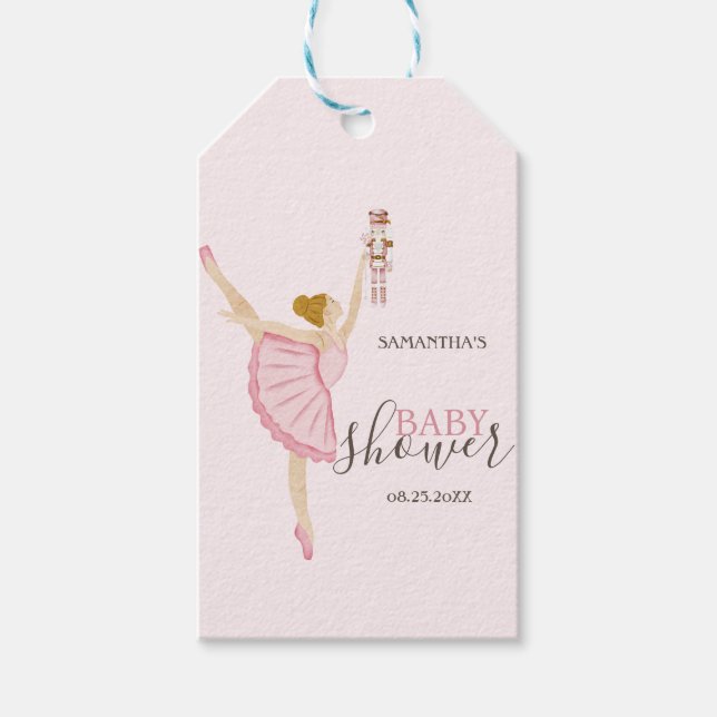 Aquarell Ballerina Nutcracker Pink Baby Dusche Geschenkanhänger (Vorderseite)