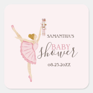 Aquarell Ballerina Nutcracker Pink Baby Dusche Quadratischer Aufkleber