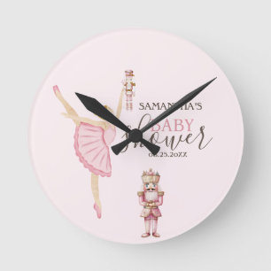 Aquarell Ballerina Nutcrackers Pink Baby Dusche Runde Wanduhr