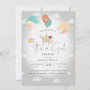 Aquarell-Ballon-Welpe-Baby-Mädchen-Party Einladung
