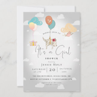 Aquarell-Ballon-Welpe-Baby-Mädchen-Party Einladung