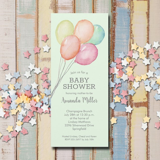 Aquarell Balloons Babydusche Einladung (Watercolor balloons unisex baby shower invitations, PRINTED and/or INSTANT DOWNLOAD)