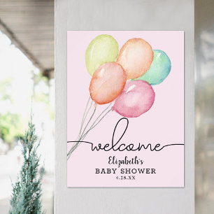 Aquarell Balloons Girl Baby Dusche Willkommen Poster