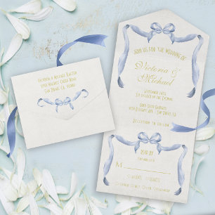 Aquarell-Band-Schleife Hochzeit All In One Einladung