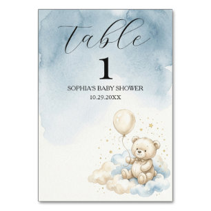 Aquarell-Bär-Baby-Shower-Tischnummern-Schild Tischnummer