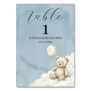 Aquarell-Bär-Baby-Shower-Tischnummern-Schild Tischnummer